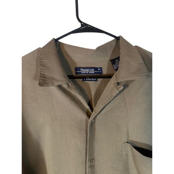 Reservoir Dark Tan Collared Short Sleeve Dressy Button Down Shirt Men Sz 2XL - Picture 6 of 8